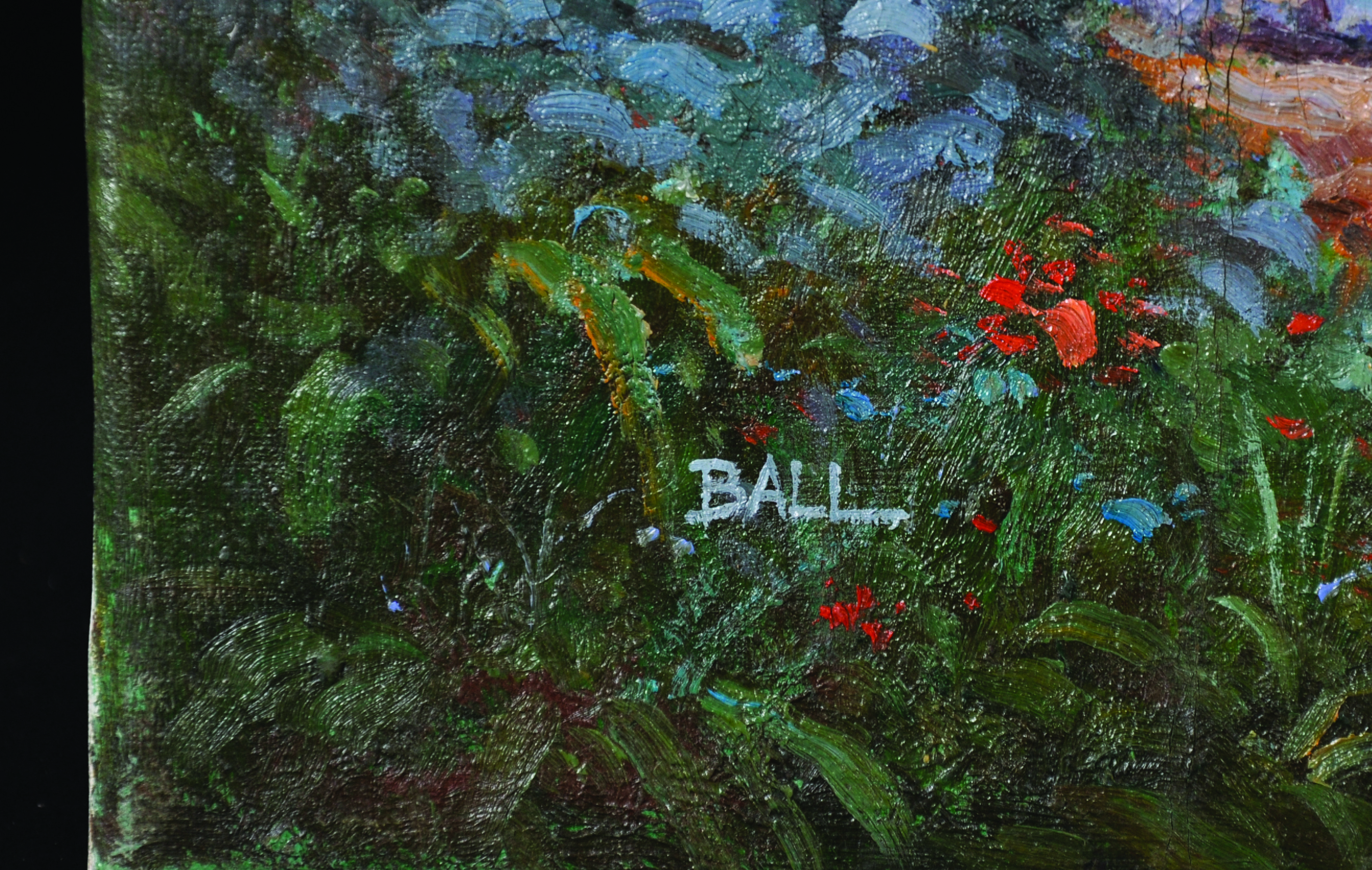 Ball (20th Century) British. A Continental Lake Scene, with a Figure seated under a Tree, Oil on - Image 3 of 4