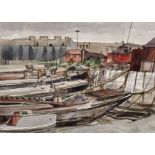 20th Century English School. A Harbour Scene by an Industrial Site, Watercolour, 9.75" x 13.5".