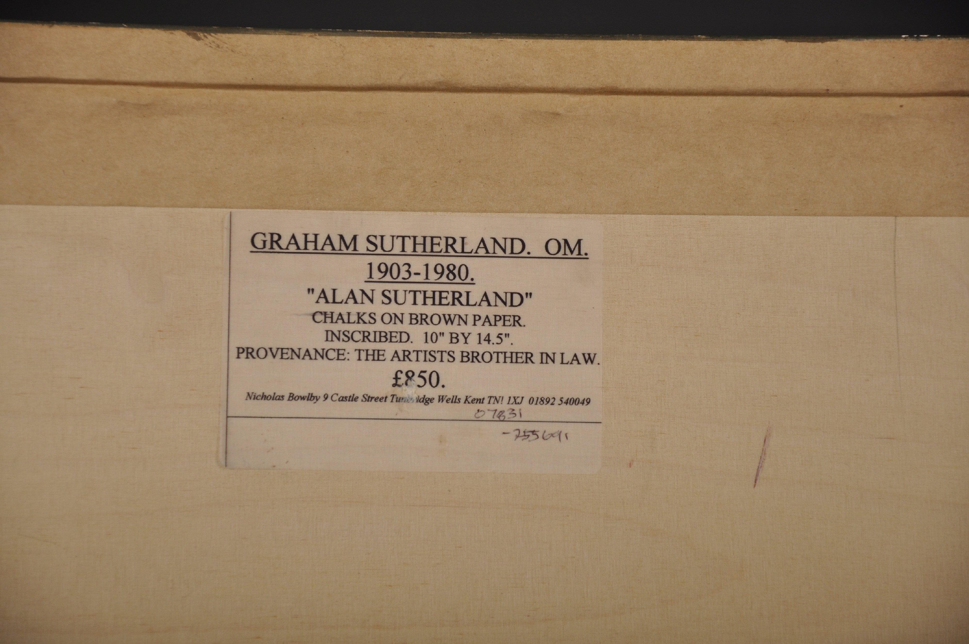 Graham Vivian Sutherland (1903-1980) British. "Alan Sutherland", Head of a Boy, Chalk on Brown - Image 5 of 6