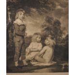 After John Hoppner (1758-1810) British. "Children Bathing", Mezzotint, in a Hogarth Gilt and Black