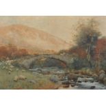 19th Century English School. A River Landscape, with a Shepherd and Flock, and a Man leading Shire