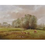 John G Mace (20th - 21st Century) British. A River Landscape, with Cattle in a Field, Oil on