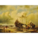 V... Noord (20th -21st Century) Dutch. A Beach Scene, with Figures unloading a Boat, Oil on Panel,