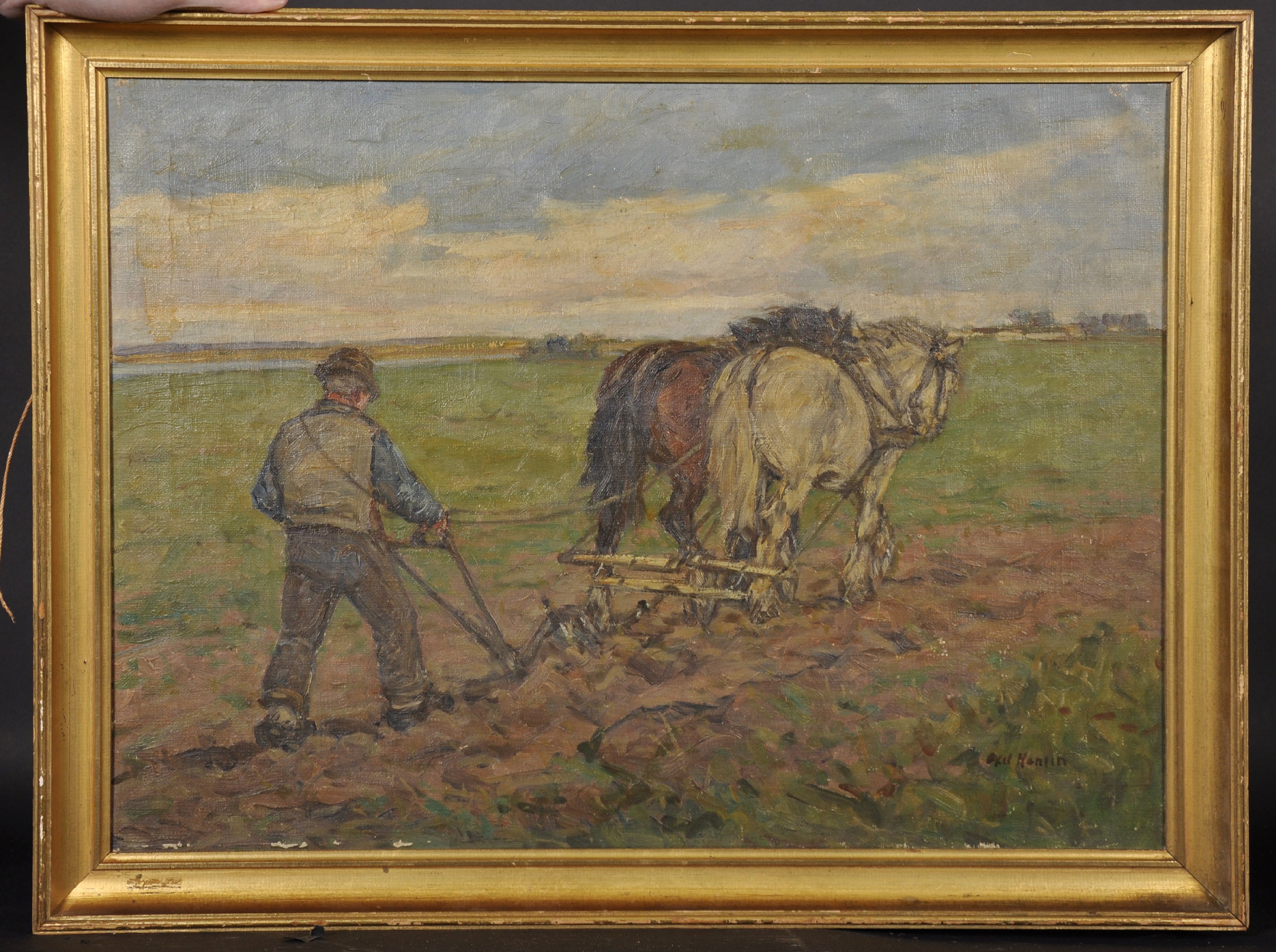 Axel Hanlin (Early 20th Century) European. A Plough Team, Oil on Canvas, Indistinctly Signed, 18.25" - Image 2 of 4