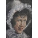 20th Century Russian School. Head Study of a Lady wearing a White Bonnet, Pastel, 11.5" x 8.5".