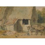 Robert Hills (1769-1844) British. A Farmyard Scene, with Donkeys and Chickens, Watercolour,