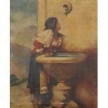 After Leon Joseph Florentin Bonnat (1833-1922) French. 'Young Girl Drinking from a Fountain', Oil on