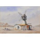 Edward Emerson (19th - 20th Century) British. Study of a Windmill, with Figures in the foreground,