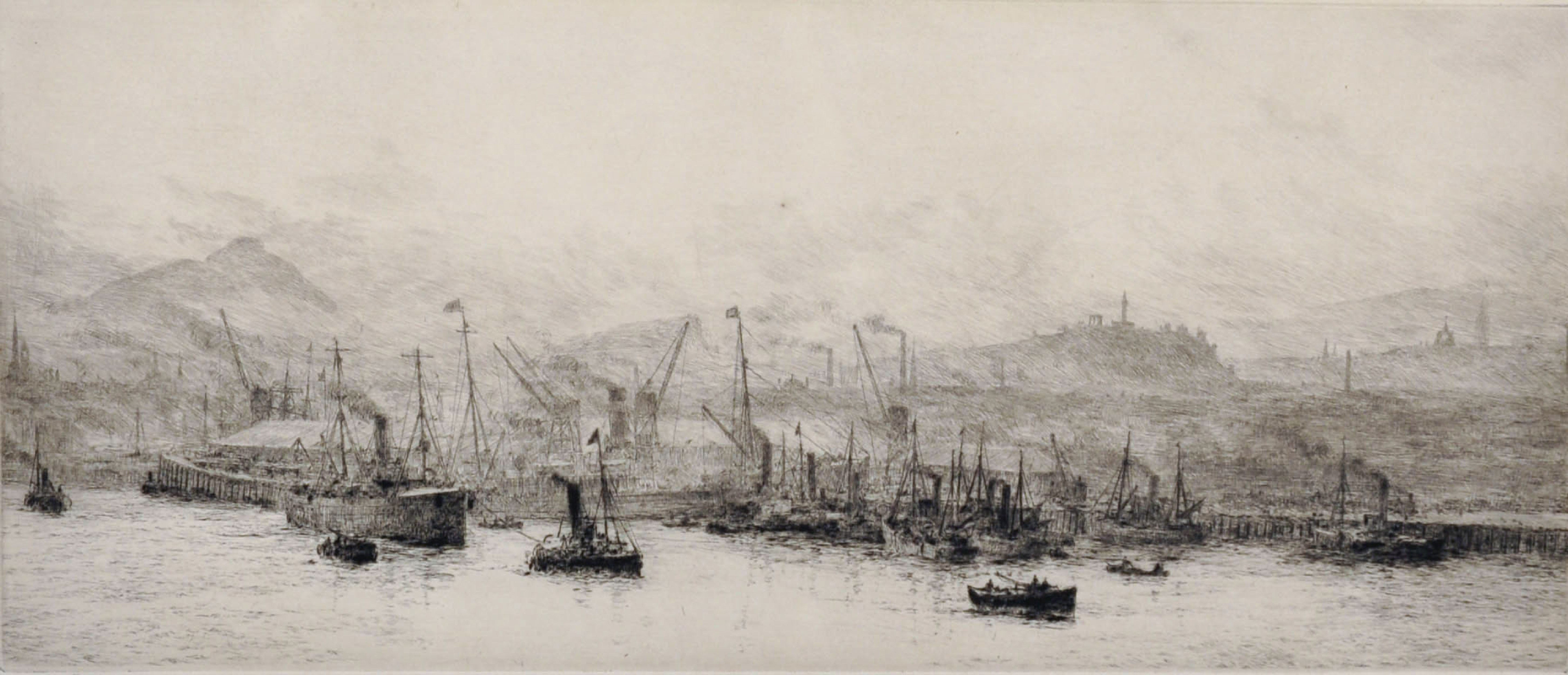 William Lionel Wyllie (1851-1931) British. "Leith Docks, Edinburgh", Etching, Signed in Pencil, 6.5"