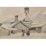 Averil Mary Burleigh (1883-1949) British. An Alpine Scene with Figures, Watercolour, Signed in