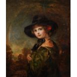 19th Century English School. Portrait of a Young Girl in a Black Bonnet, Oil on Canvas, 13.5" x 11.