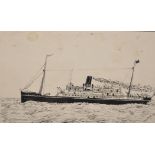 Early 20th Century English School. "P&O. SS Plassy", Study of a Steam Ship, Ink, Indistinctly