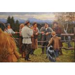 After Basov (20th Century) Russian. "Lenin among the Peasants, Shushenskoye", Oil on Canvas,