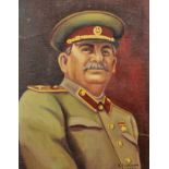 20th Century Russian School. A Portrait of Stalin in Uniform, Oil on Canvas, Signed in Cyrillic