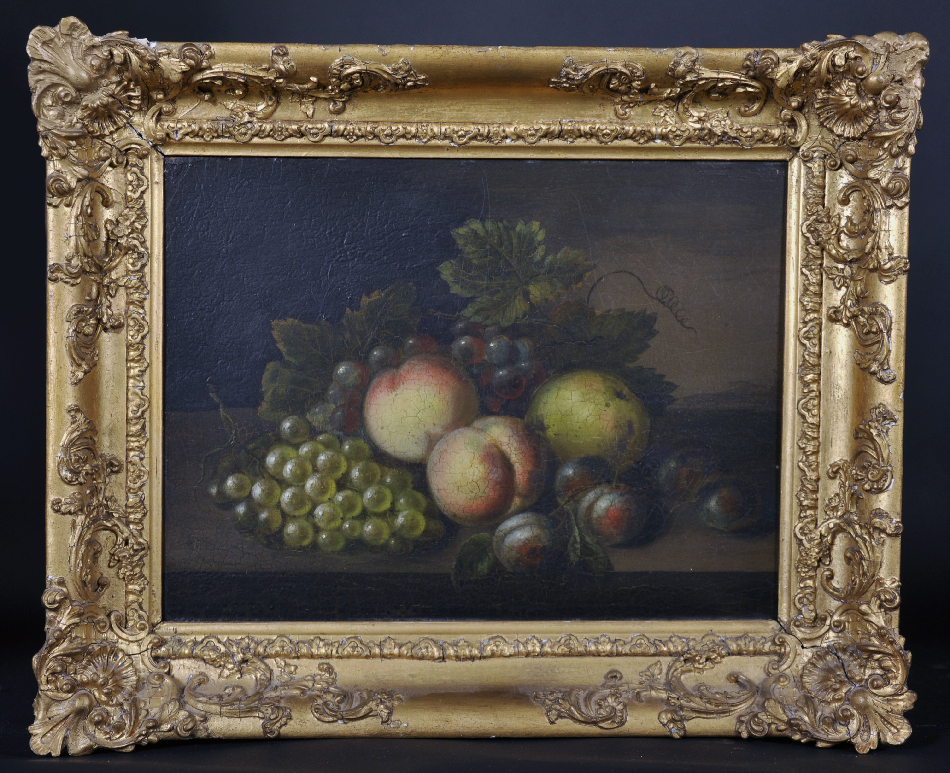 William Jones of Bath (act.c.1764-c.1779) British. A Still Life of Peaches, Plums, Apple and