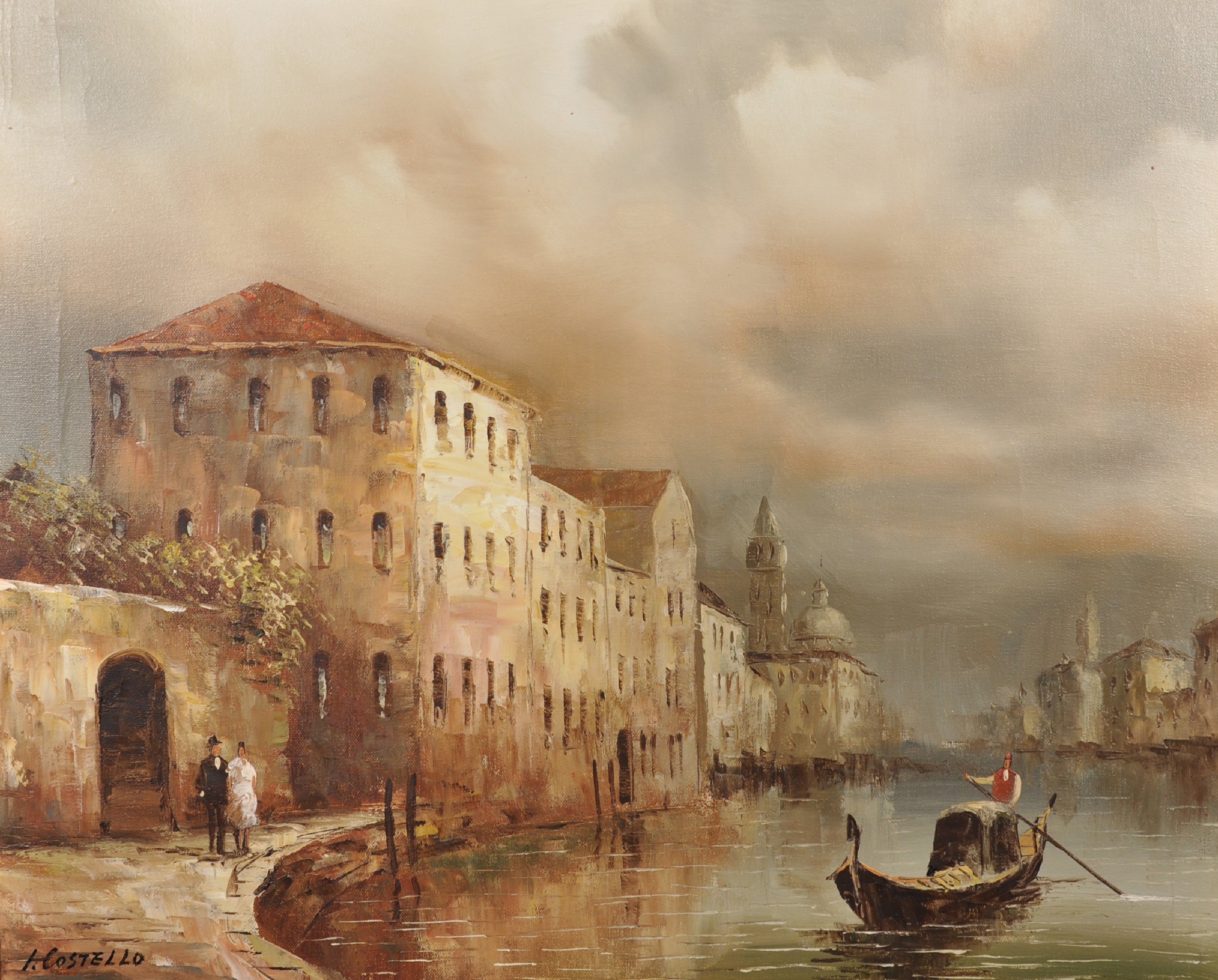 H… Costello (20th - 21st Century) Italian. A Scene on the Grand Canal, with a Man in a Gondola,