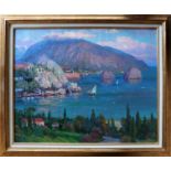 Isai Mexerovitch Braslavsky (1921-2004) Russian. 'Gurzuf, Crimea', Sailing Boats in a Bay, Oil on