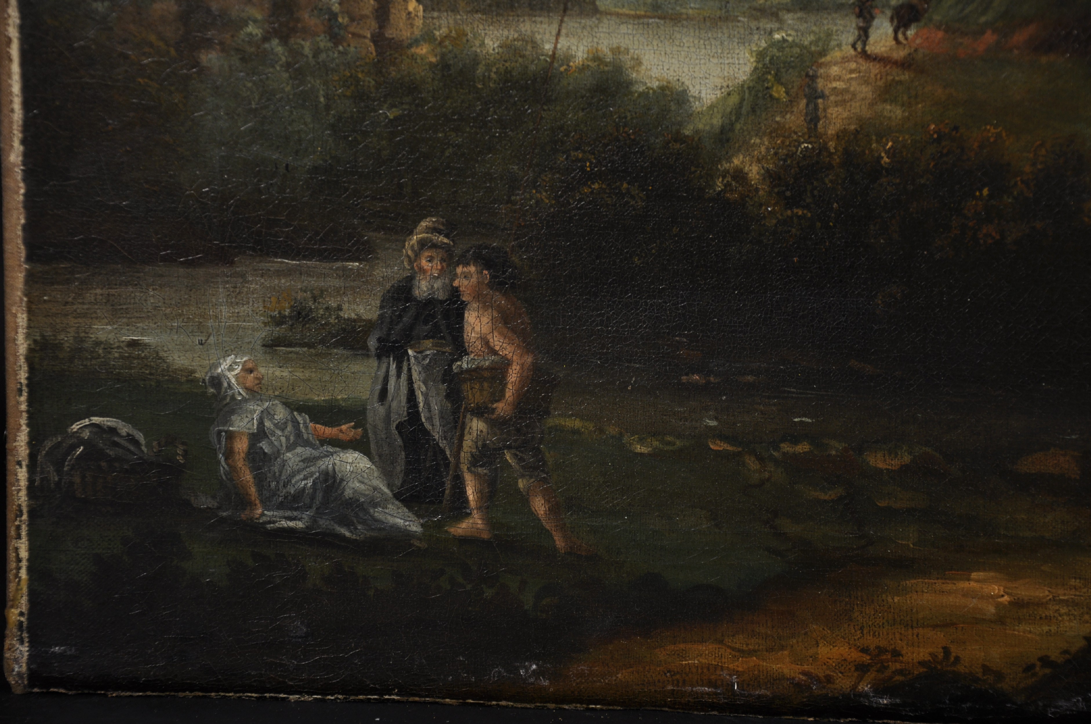 18th Century Dutch School. Figures resting on a Path, with a Waterfall in Woods behind, and a Castle - Image 3 of 5