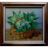 Valentina Sergeevna Groch (1961- ) Russian. A Still Life of Lily of the Valley in a Basket, with