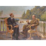 20th Century Russian School. Lenin and Maxim Gorky (Writer, 1868-1936) seated on a Terrace,