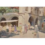 William Herbert Allen (1863-1943) British. A Market Scene, with Figures by a Vegetable Stall,