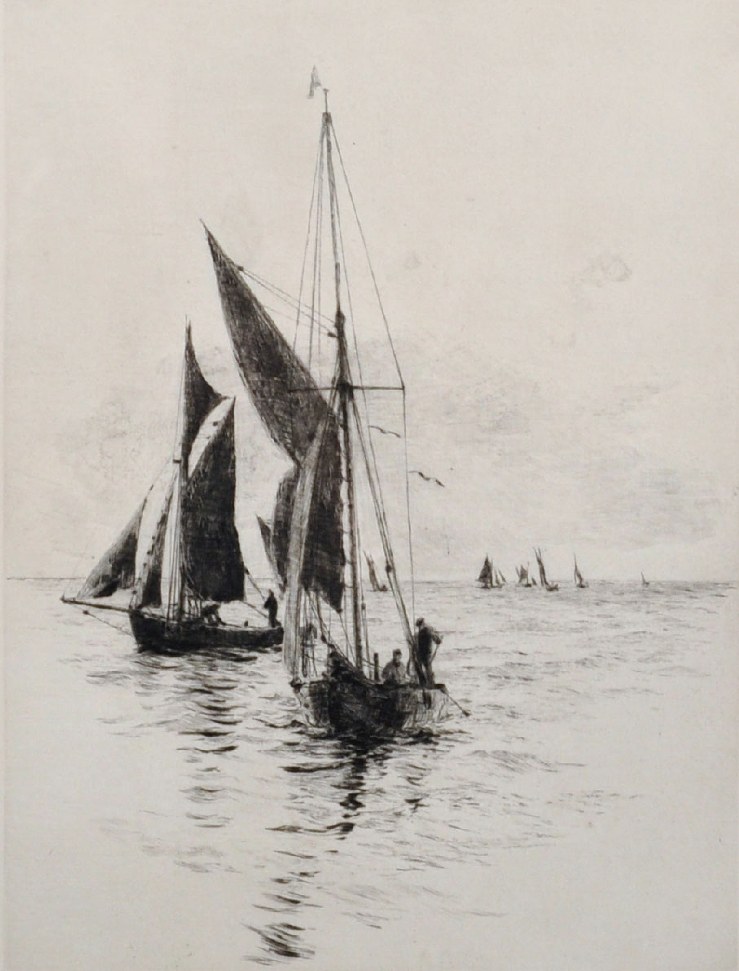 William Lionel Wyllie (1851-1931) British. "Medway Shrimpers", Etching, Signed in Pencil, 9" x 7".