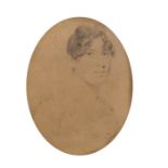 18th Century English School. A Bust Portrait of a Lady, Pencil, Oval, 3.25" x 2.75".