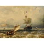 Louis Meyer (1809-1866) Dutch. "Mare in Burrasca", Shipping in Choppy Waters, Oil on Panel,