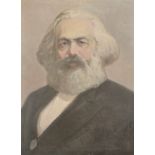 20th Century Russian School. A Bust Portrait of Karl Marx, Oil on Canvas, Unframed, 31" x 23.25".