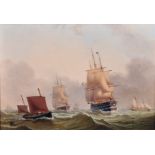 William Frederick Settle (1821-1897) British. A Busy Shipping Scene, in Choppy Waters, with Two