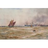 Thomas Bush Hardy (1842-1897) British. A Coastal Scene, with Shipping in Choppy Waters, Watercolour,