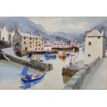 Frederick T... W... Cook (1907-1982) British. A Boat entering Polperro Harbour, Watercolour, Signed,