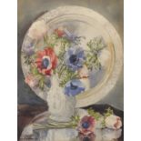 Nora Hindhaugh (20th Century) British. "Anemones", a Still Life with Flowers in a Vase, Watercolour,