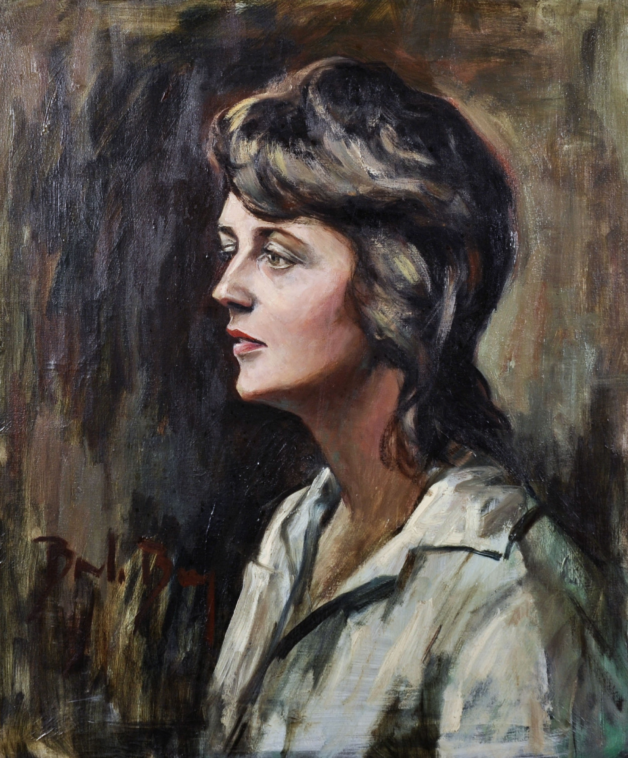 20th Century English School. Portrait of a Lady, Oil on Canvas, Indistinctly Signed, 24" x 20".