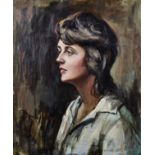 20th Century English School. Portrait of a Lady, Oil on Canvas, Indistinctly Signed, 24" x 20".