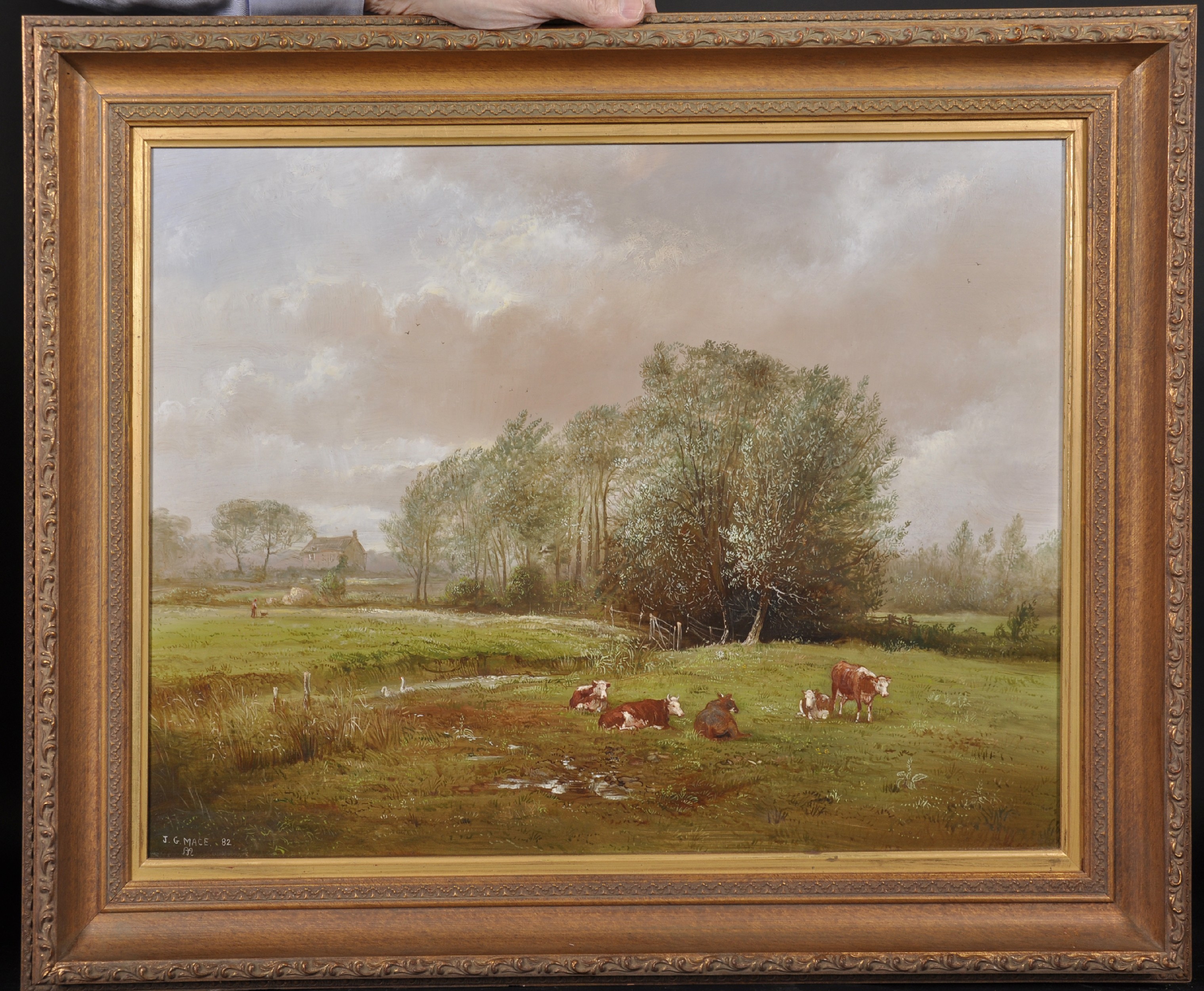John G Mace (20th - 21st Century) British. A River Landscape, with Cattle in a Field, Oil on - Image 2 of 4