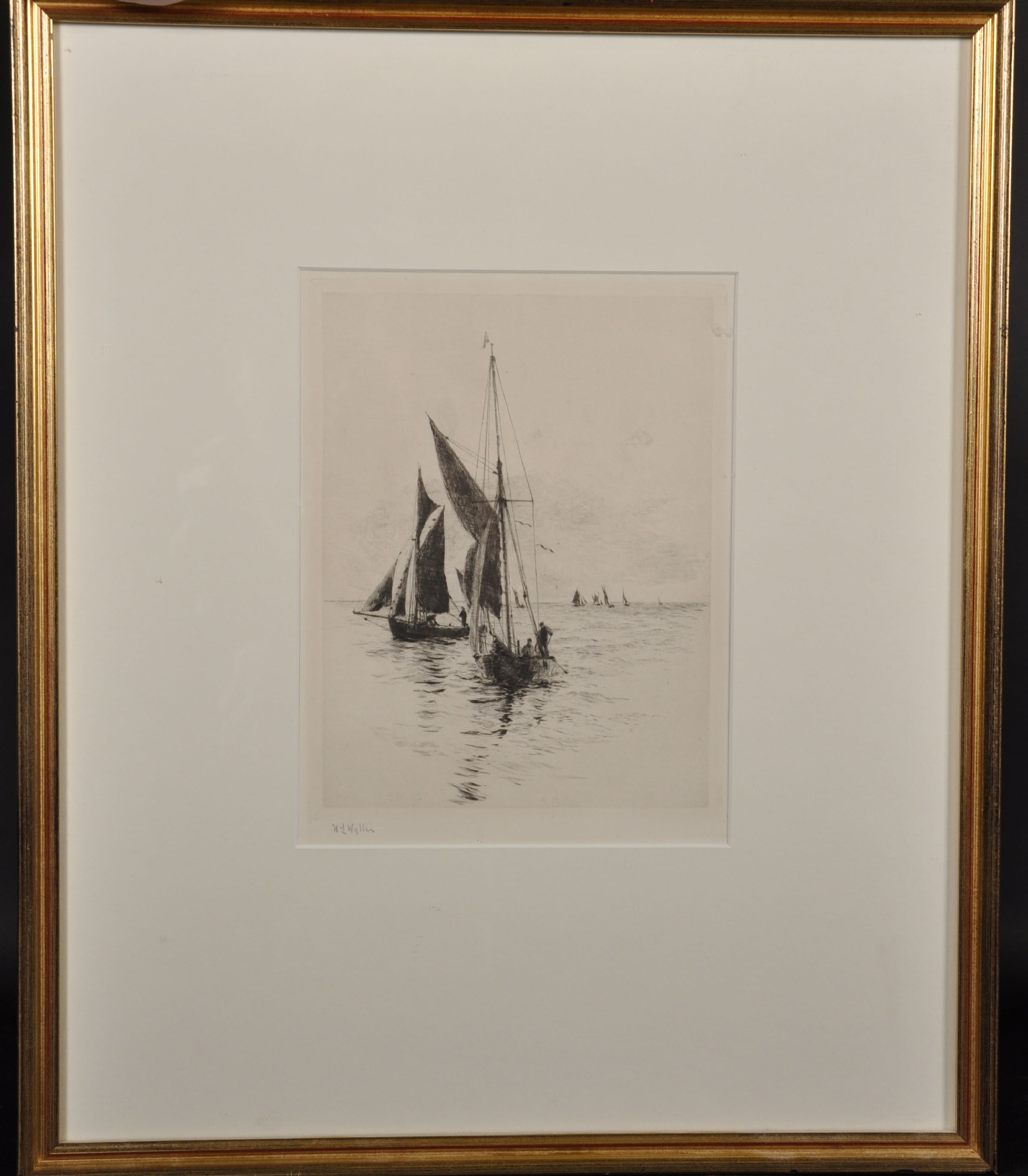 William Lionel Wyllie (1851-1931) British. "Medway Shrimpers", Etching, Signed in Pencil, 9" x 7". - Image 2 of 5