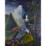 Tempest (20th Century) European. Study of an Elegant Lady, in a Garden, with a Palatial House