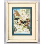 A LATE 19TH CENTURY INDIAN MINIATURE PAINTING, of figures and animals in landscape, 24cm high x 17cm