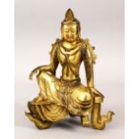 A GOOD LARGE 19TH / 20TH CENTURY CHINESE BRONZE BUDDHA / DEITY, in a seated position on a lotus