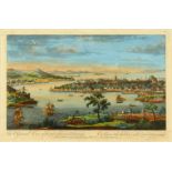 A GOOD 18TH CENTURY FRAMED OTTOMAN PRINT OF THE CITY OF CONSTANTINOPLE, ISTANBUL, the framed print
