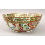 A 19TH CENTURY CHINESE CANTON FAMILLE ROSE PORCELAIN BOWL, the bowl with panel decoration