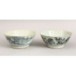 TWO CHINESE 18TH CENTURY BLUE & WHITE PORCELAIN BOWLS FROM TEK SING, 14cm diameter.