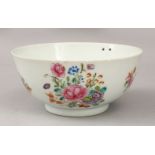 AN 18TH CENTURY CHINESE FAMILLE ROSE PORCELAIN BOWL, decorated with scenes of native flora 14cm