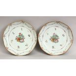 A PAIR OF 18TH CENTURY CHINESE FAMILLE ROSE QIANLONG PORCELAIN PLATES, with floral decoration, 27.