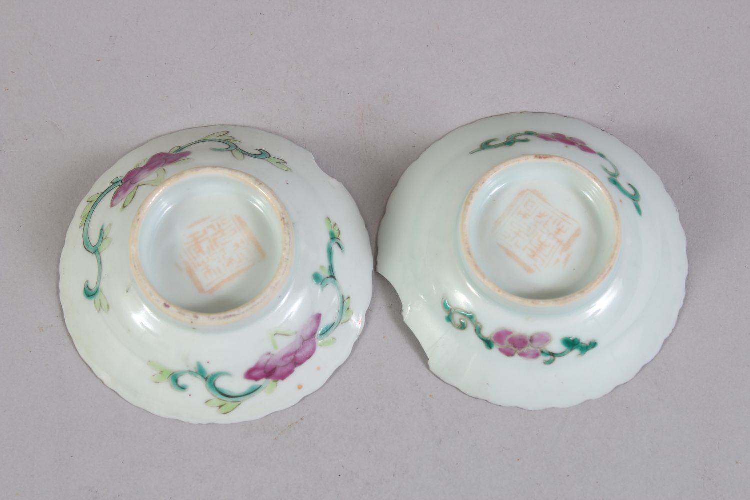 A PAIR OF SMALL CHINESE FAMILLE ROSE NONYA PORCELAIN DISHES, each dish decorated with scenes of - Image 2 of 2