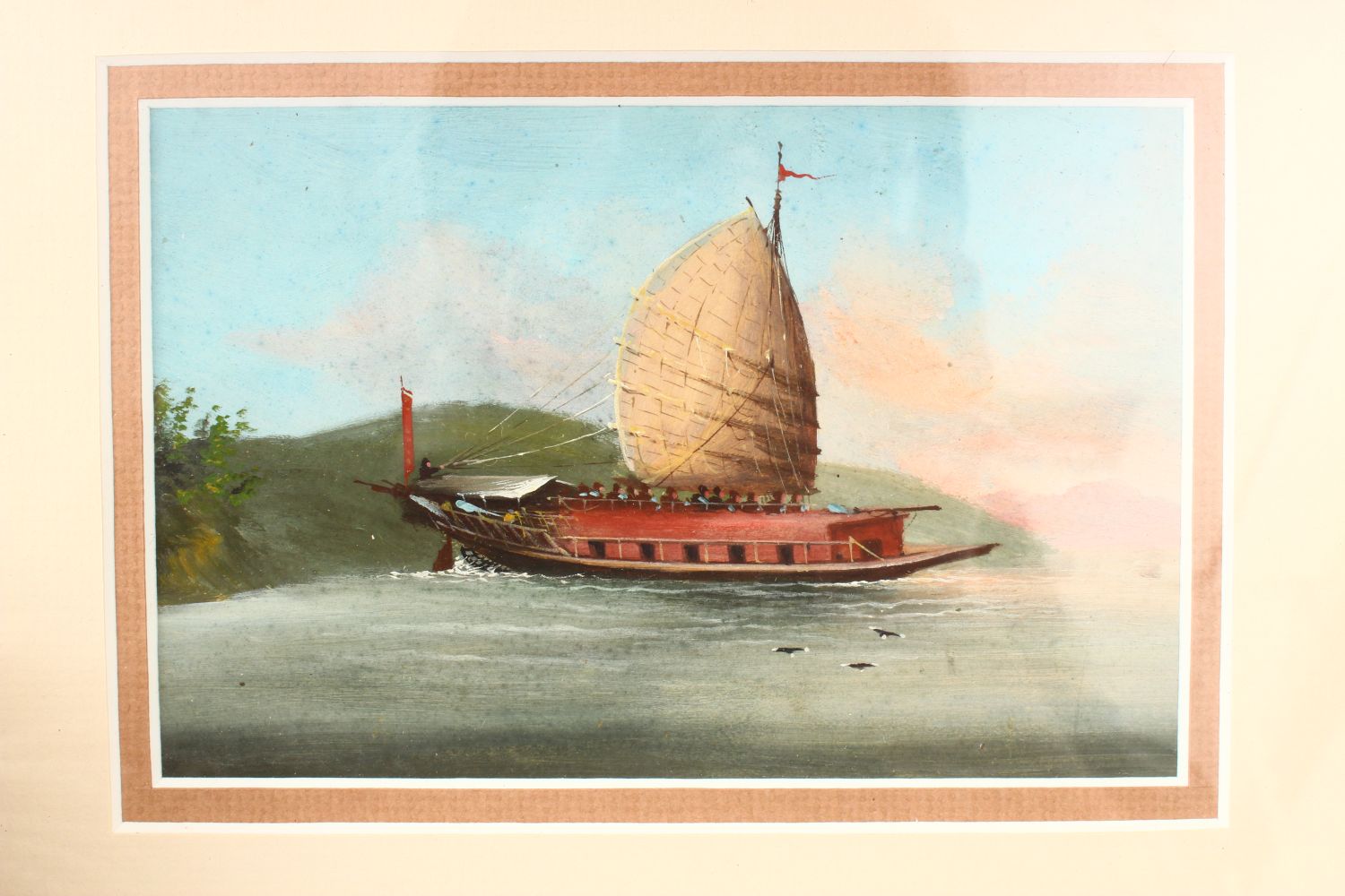 THREE 19TH CENTURY CHINESE WATERCOLOUR ON GOUACHE OF JUNKS, framed measuring 30.5cm x 26cm.(3) - Image 4 of 4