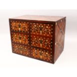 A GOOD 19TH CENTURY ANGLO INDIAN TABLE CABINET with bone and exotic wood inlaid decoration with an