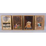 A SET OF FOUR FRAMED 19TH CENTURY INDIAN HAND PAINTED MUGHAL ART