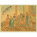 THREE 19TH CENTURY CHINESE FRAMED PAINTINGS ON TEXTILE OF FIGURES, the painting depicting varying